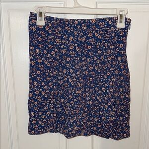 Madewell Floral Blue Skirt with white and red flowers